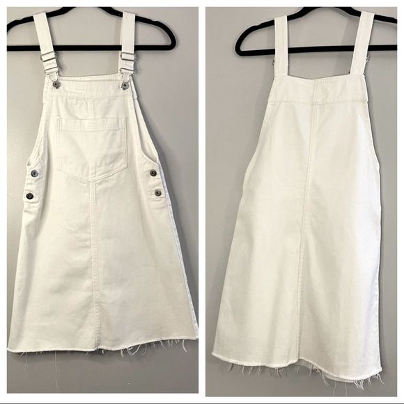 Divided Dresses & Skirts - White Overall Dress | Silver-colored hardware | Size 2 | Raw Hem Mini Skirt